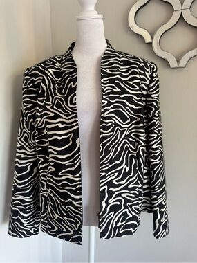 Talbots Black and White Zebra-Print Open Front Blazer